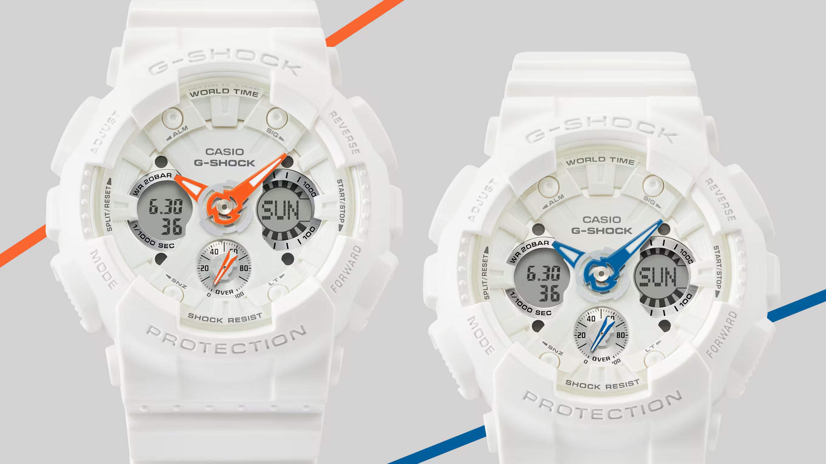 G-Shock Analog Digital White Resin Band Orange Hands Watch GMA-S120SA-7A1
