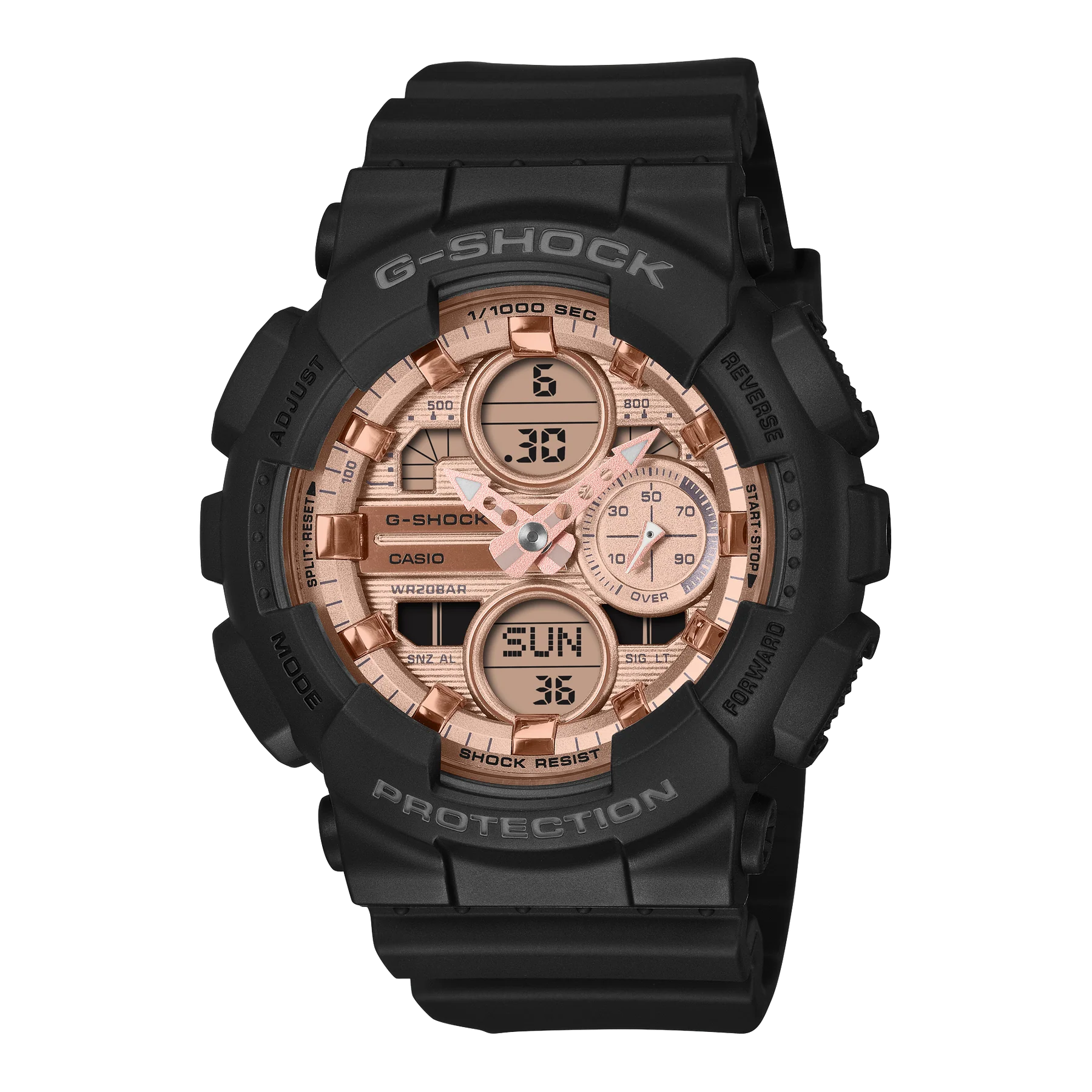 G-Shock Analog Digital Mid Size Black Resin Band Rose Gold Dial  Watch GMAS140PG-1A