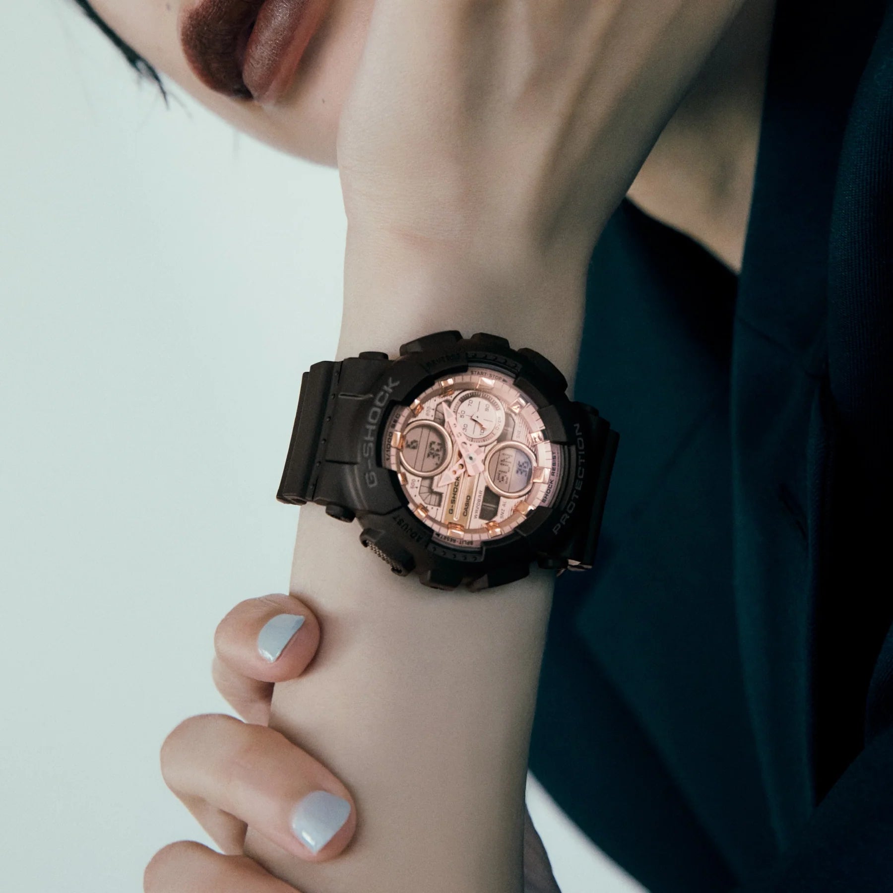 G-Shock Analog Digital Mid Size Black Resin Band Rose Gold Dial  Watch GMAS140PG-1A