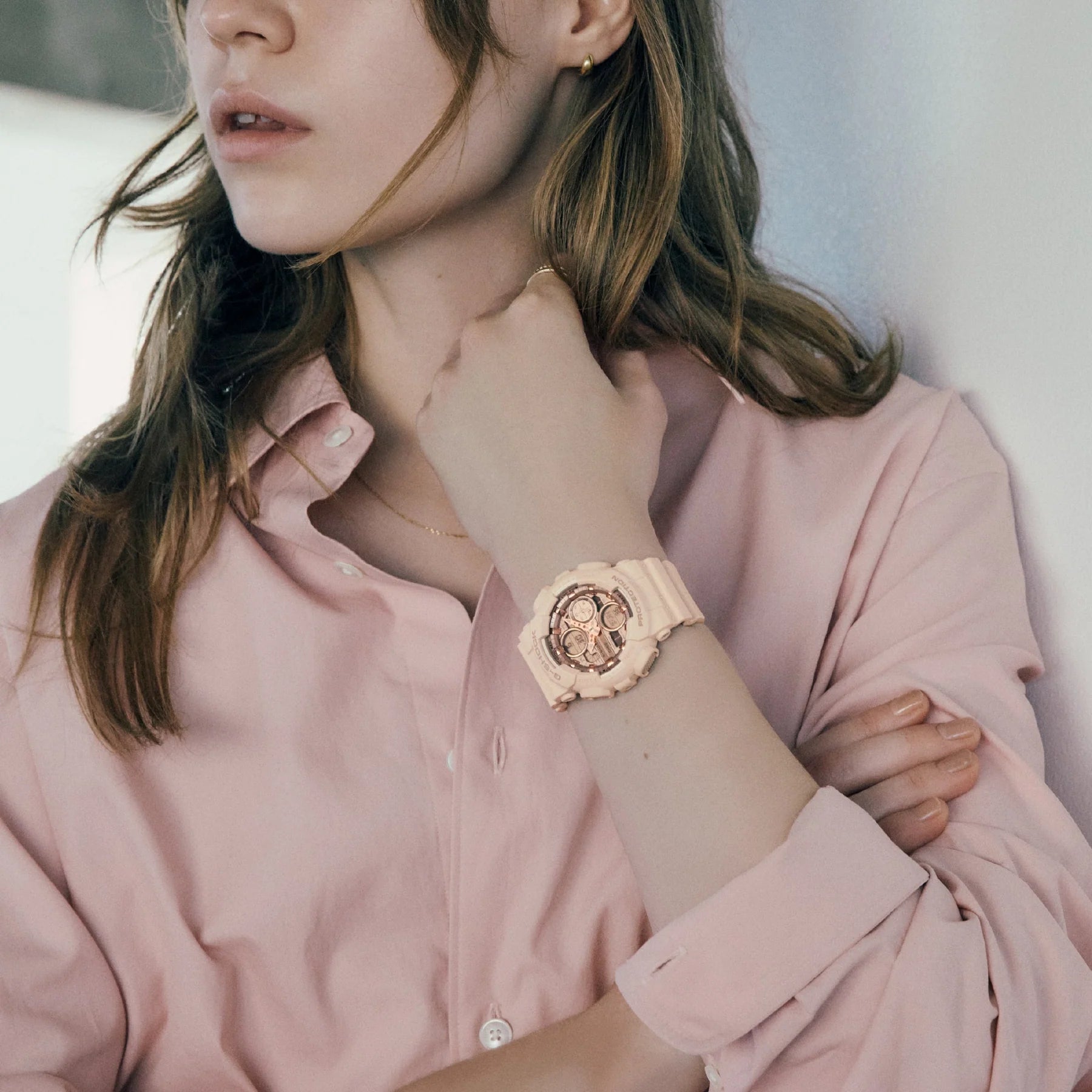 G-Shock Analog Digital Mid Size Pink Beige Resin Band Rose Gold Dial  Watch GMAS140PG-4A