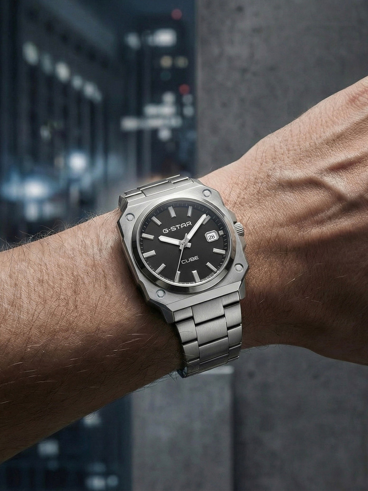G-STAR Cube Silver Tone Watch