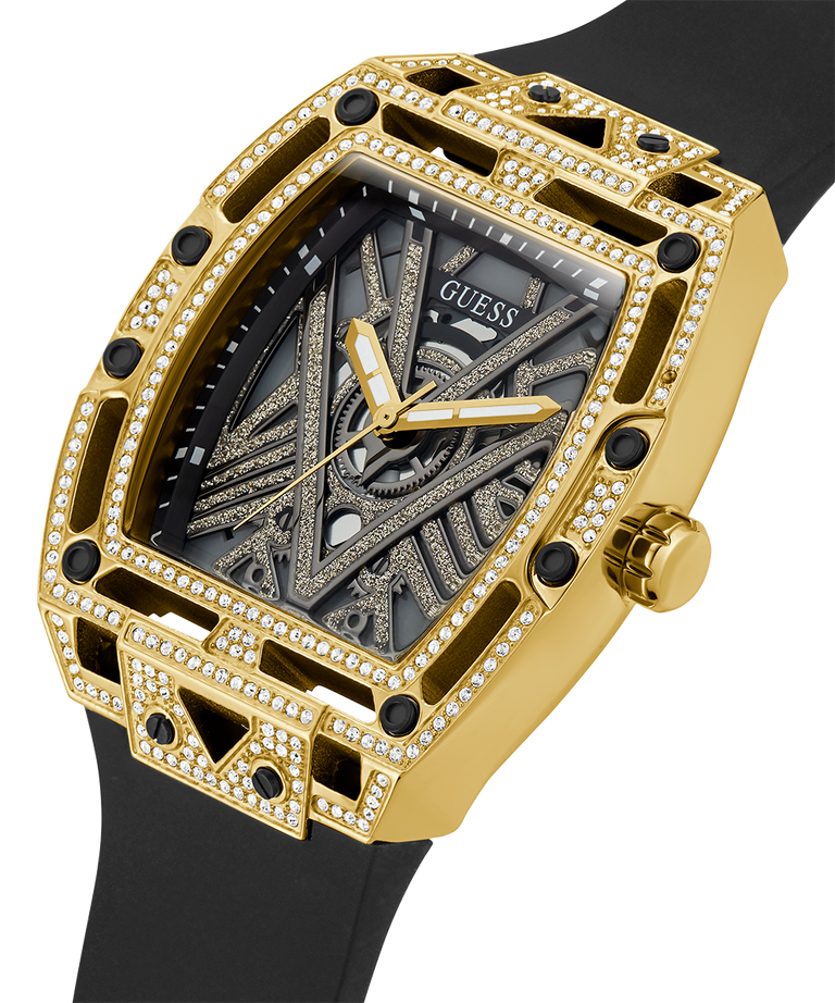 Guess Mens Black Gold Tone Analog Watch