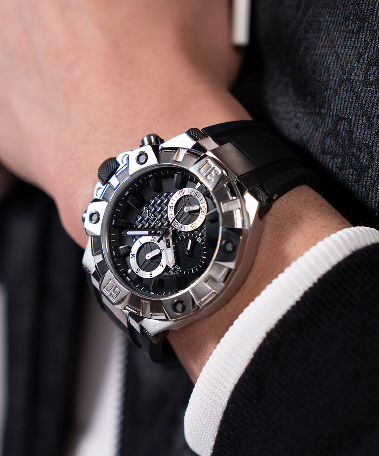 Guess Ignite Black Silver Tone Multi-function Watch GW0802G1