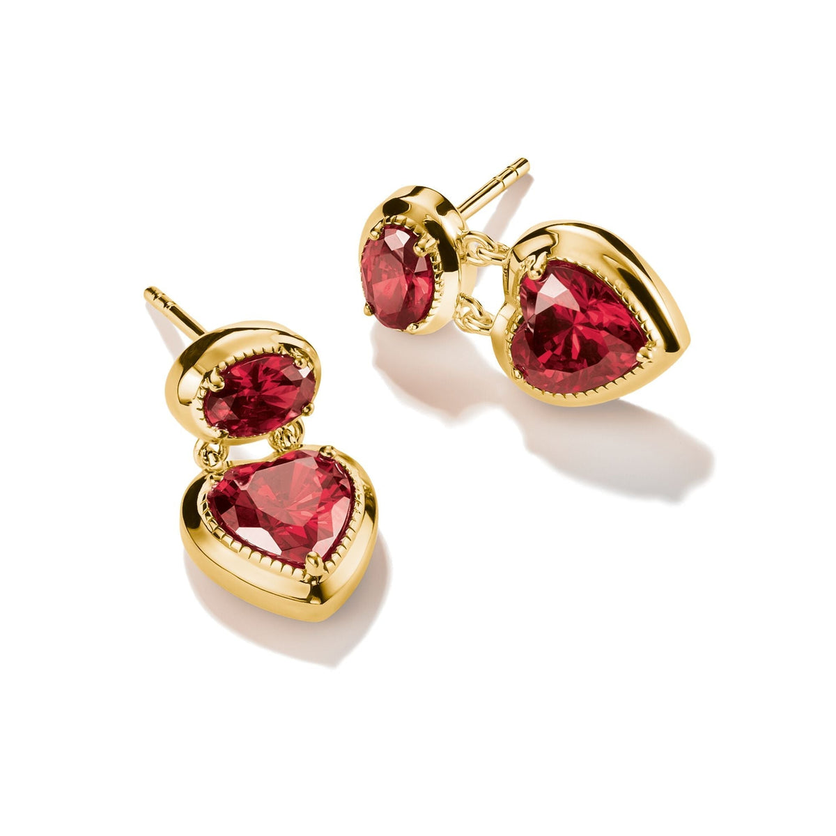 Thomas Sabo Stud Earrings with Red Heart Stones Gold