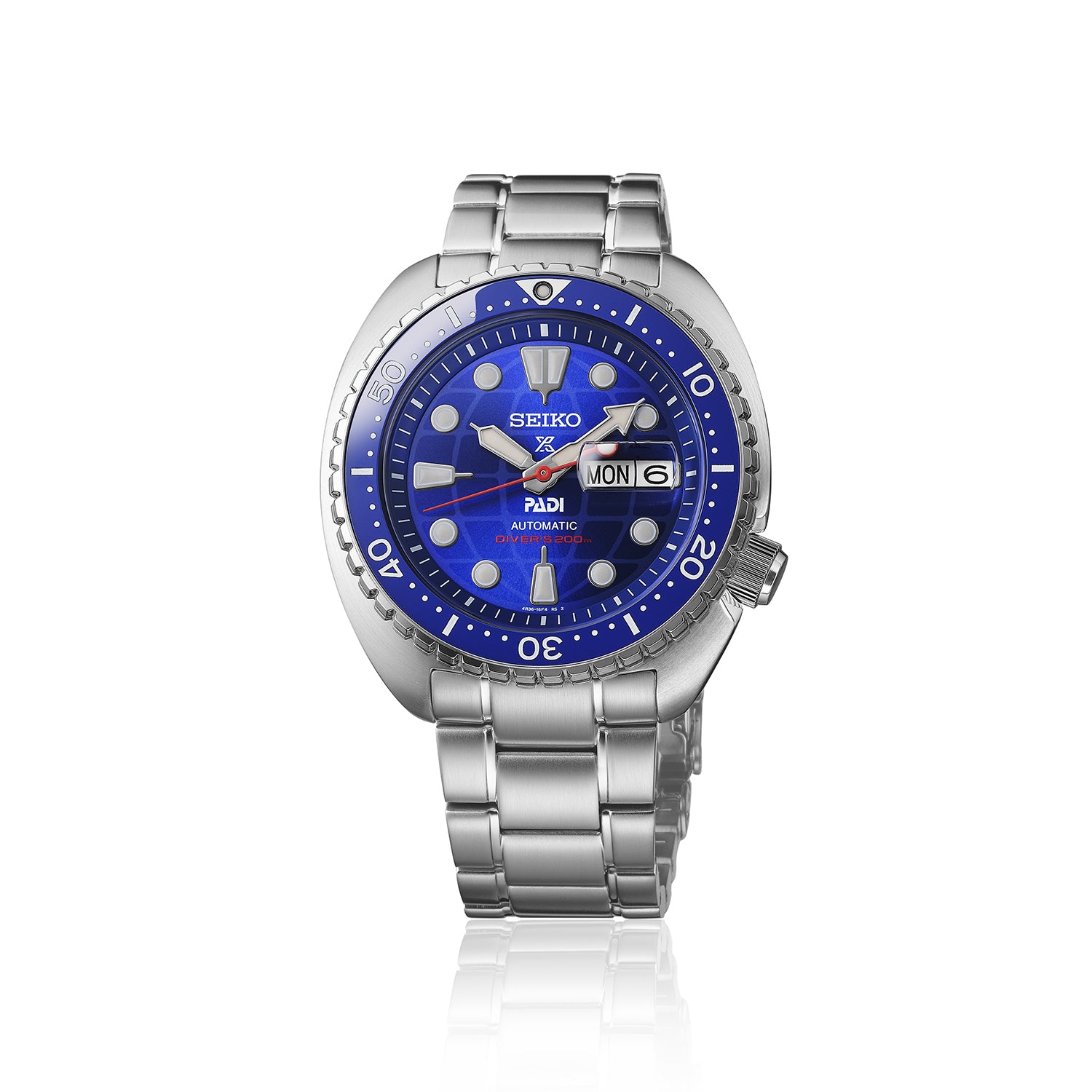 Seiko Prospex PADI 60th Anniversary HBB002K blue globe dial diver on a stainless steel bracelet — Watch Direct Australia