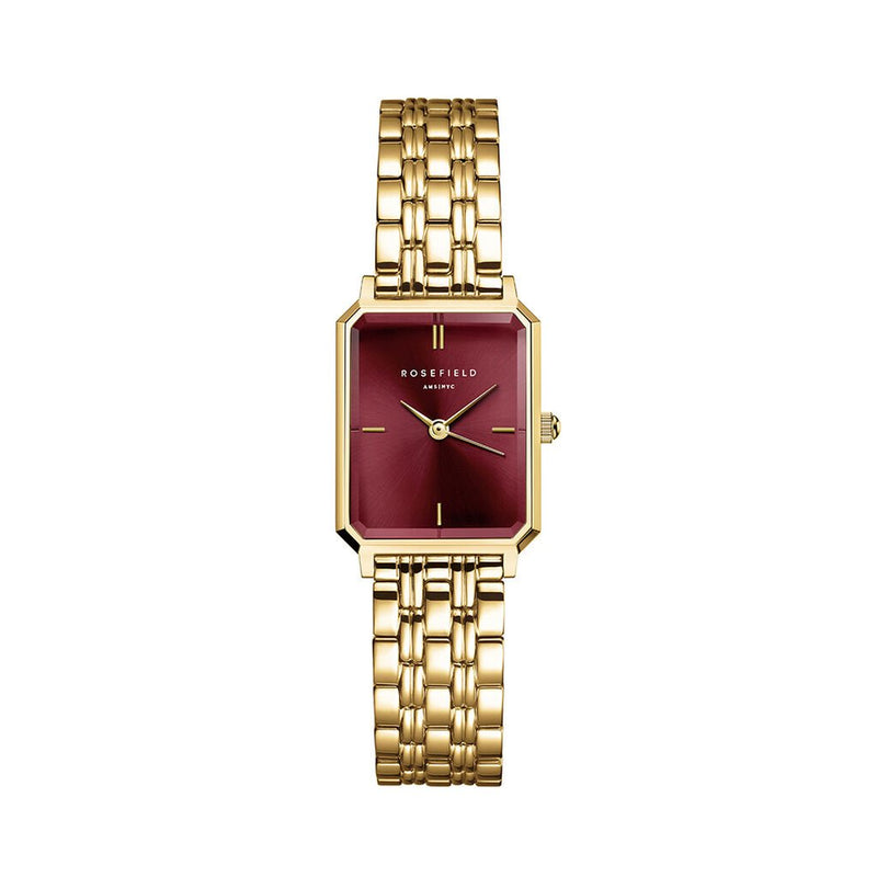 Rosefield Octagon XS Burgundy  Sunray Gold Watch OBGSG-O83