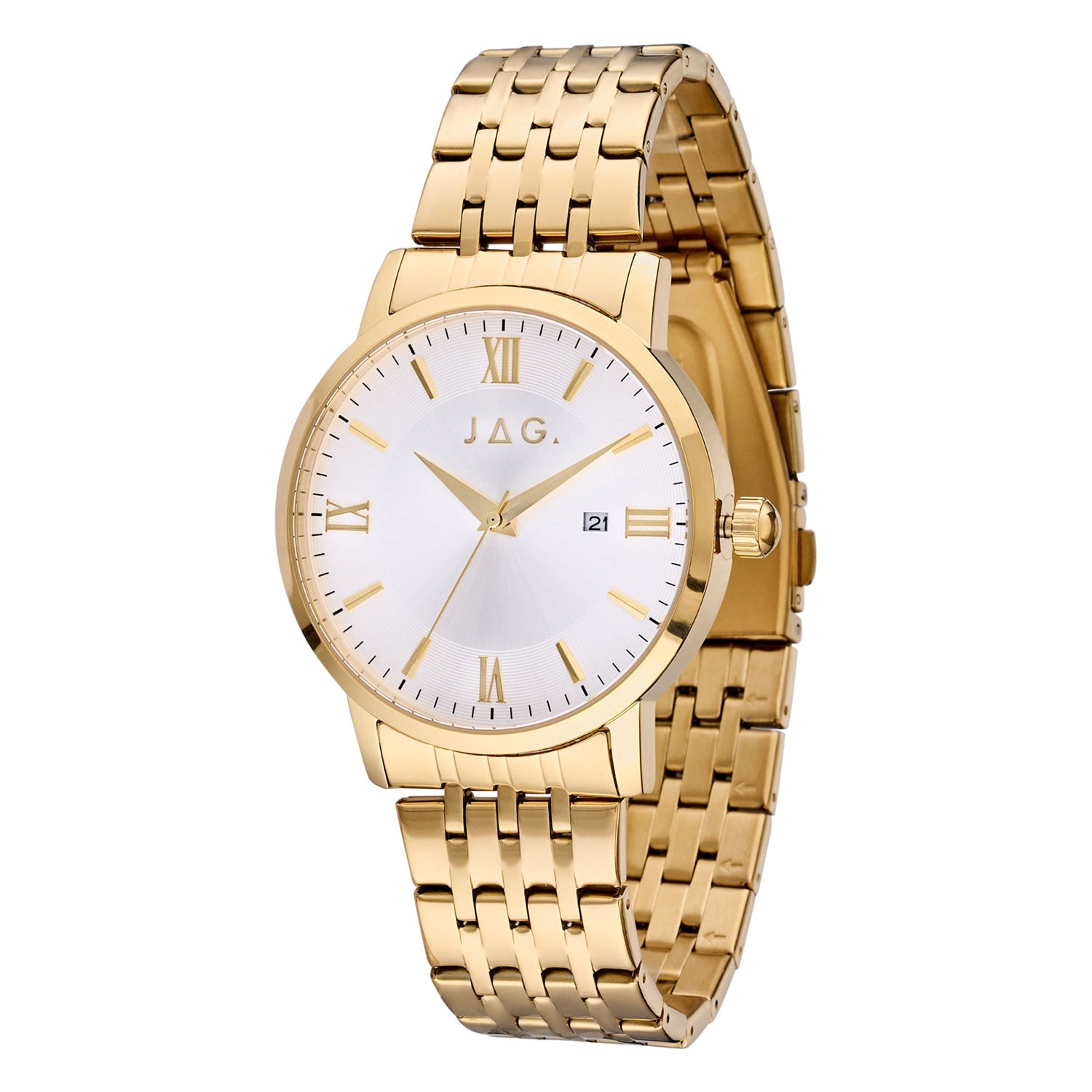 Jag Banks Gold Stainless Steel 42mm Mens Watch Modern Luxury