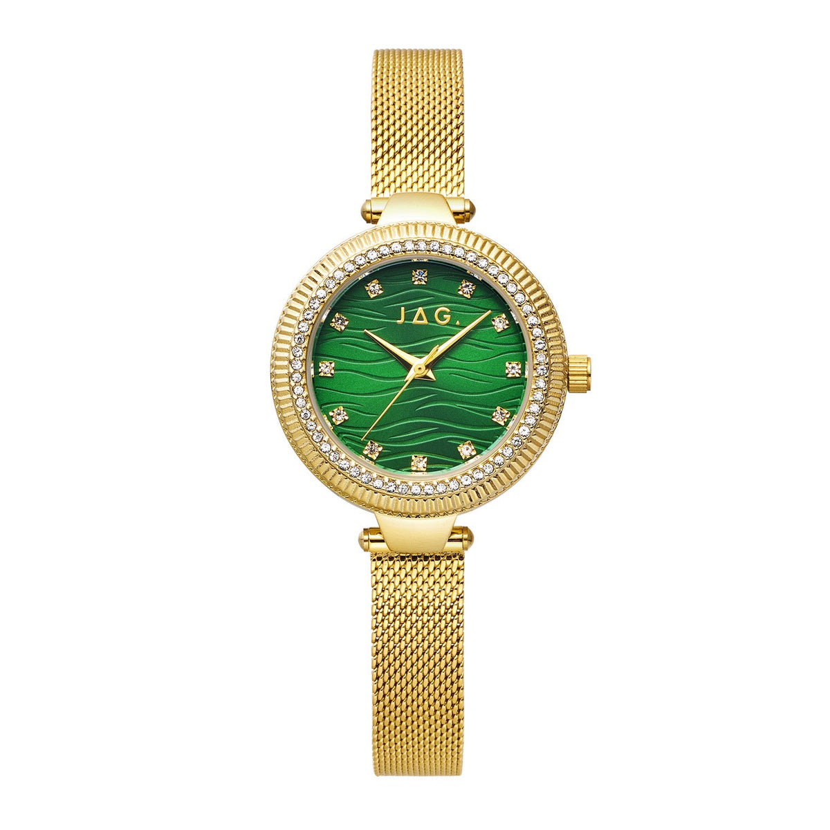 Jag Maddy Green Dial Gold Steel Womens Watch J3064A front packshot