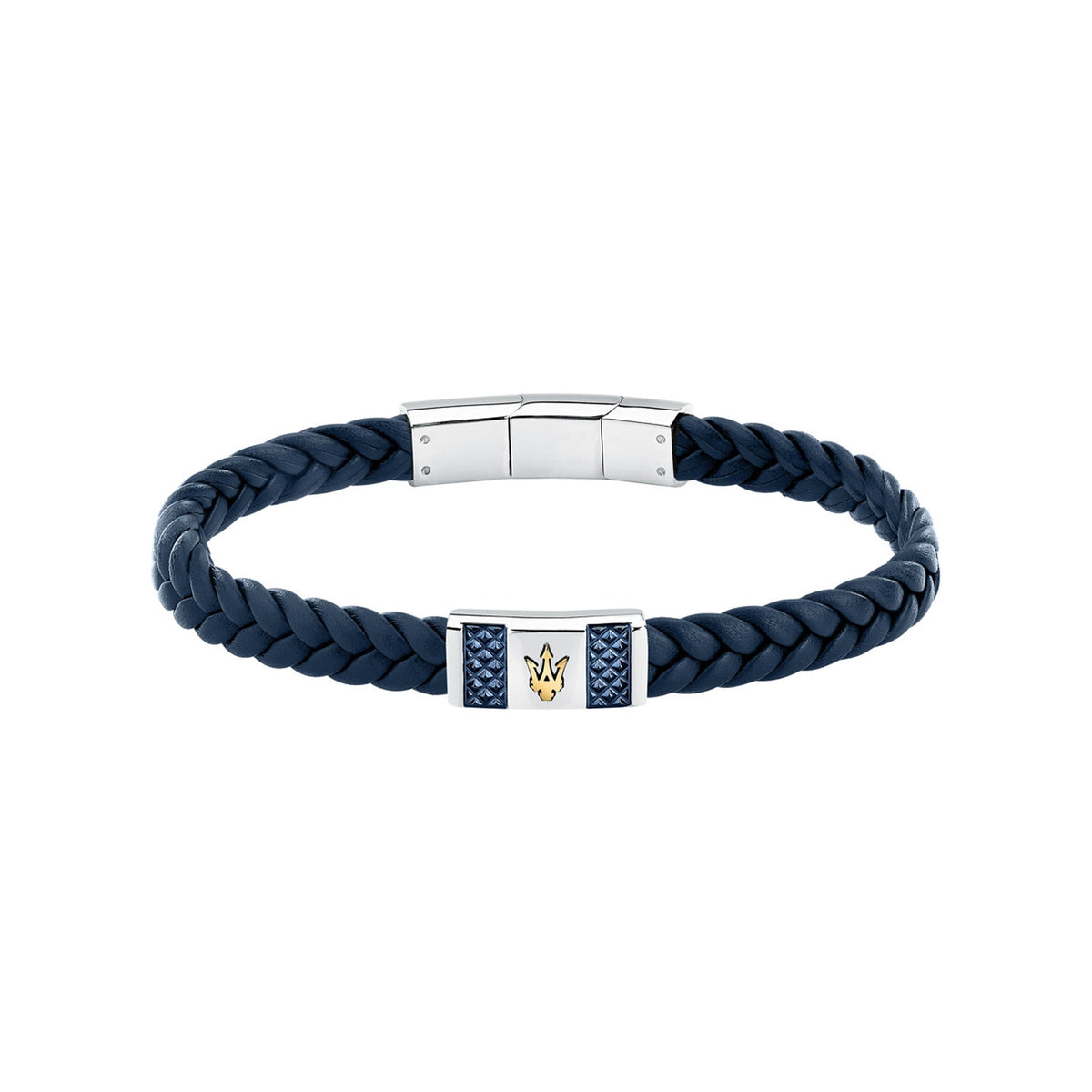 Maserati Men's Blue Interlaced Leather and Steel Bracelet