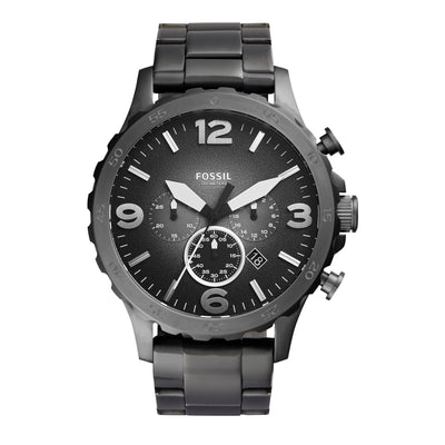 Fossil Nate Military-Inspired Grey Stainless Steel Chronograph Watch for Men - JR1437