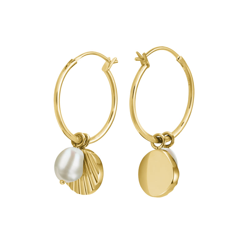 Rosefield Shell & Pearl Drop Ear Gold Earrings JSPCEG-J173