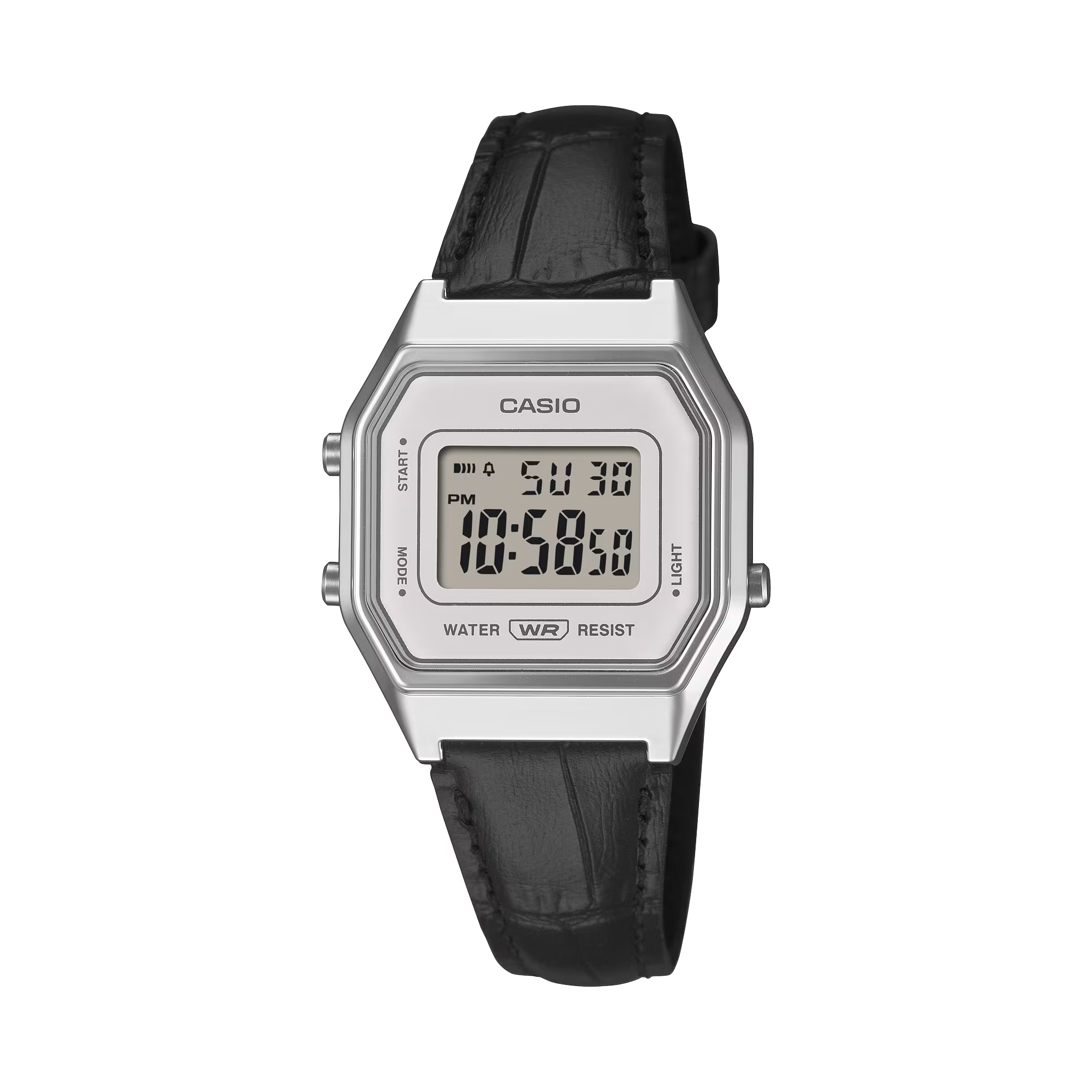 Casio Retro Digital Silver Case Black Leather Band Watch LA680WEL-1D