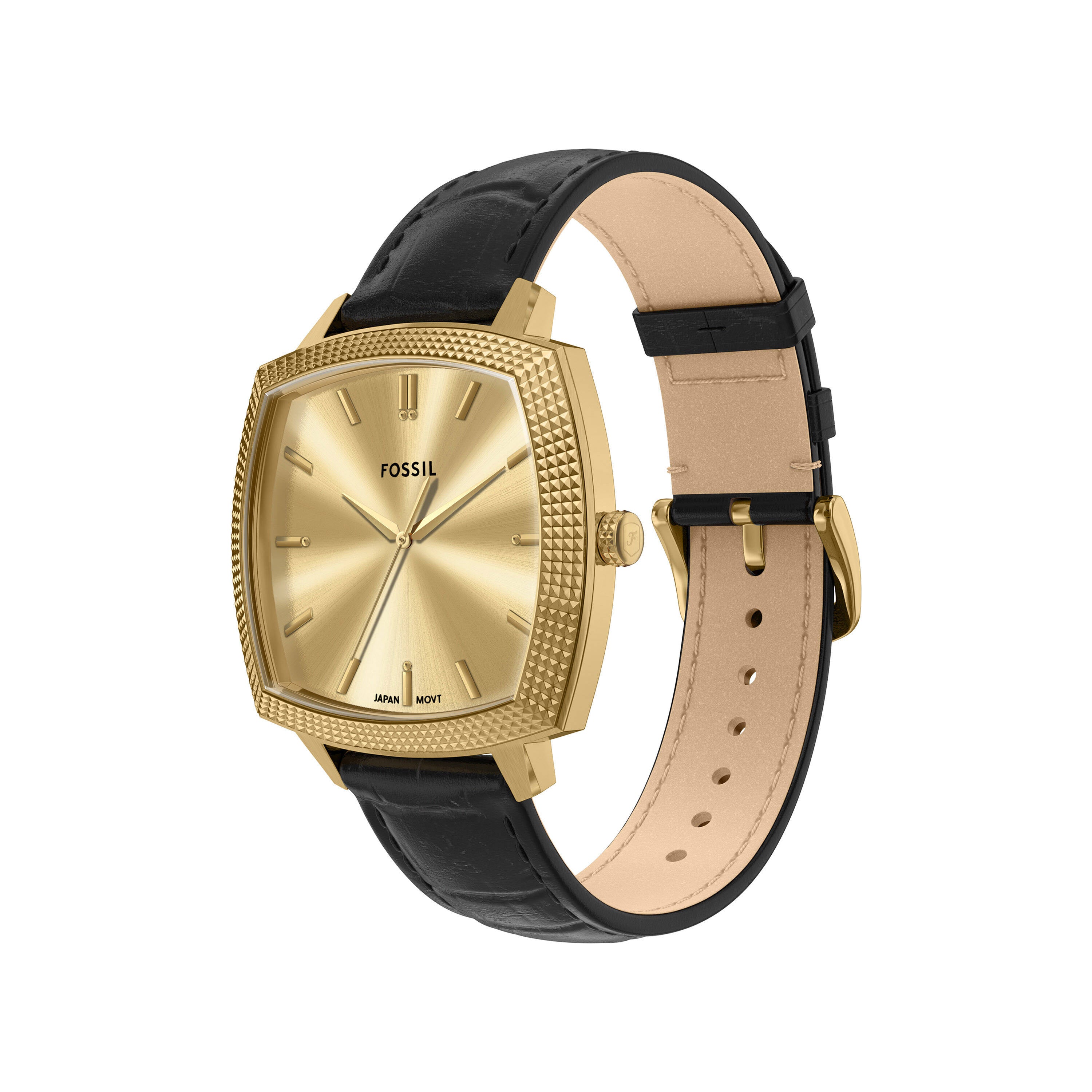 Fossil Machine Luxe Gold Dial Black Leather Strap Watch LE1214