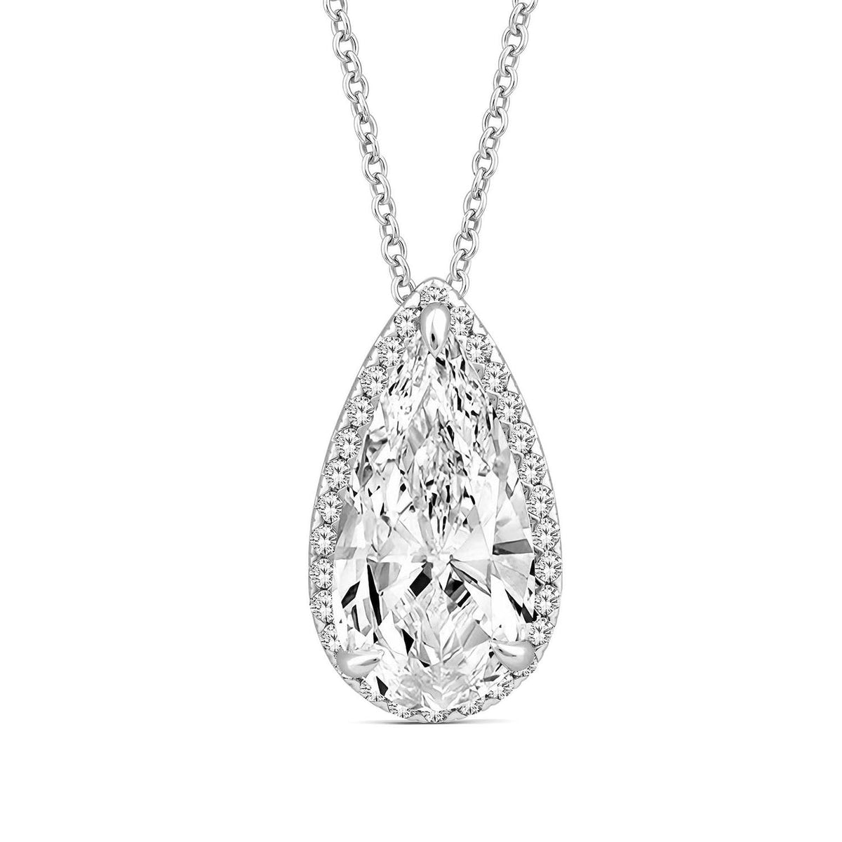 3.20ct Elongated Pear Lab Grown Diamond Necklace in 18K White Gold