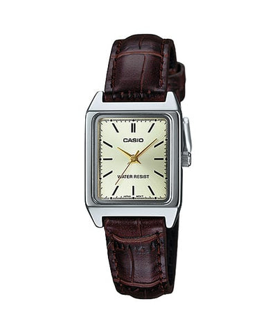 Casio Analog White Dial Brown Leather Watch LTP-V007L-9E