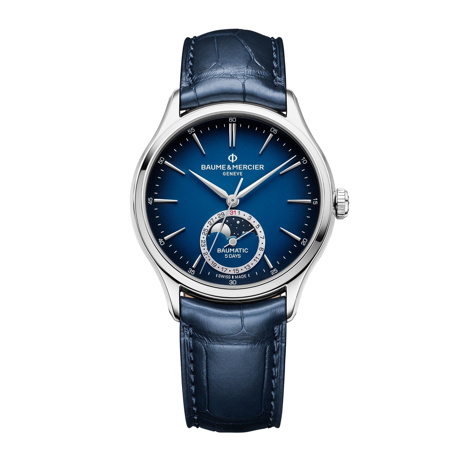 Baume Mercier Clifton Blue Dial Moon Phase Mens Swiss Watch 2024