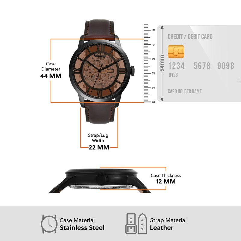 Fossil Townsman Mechanical Watch with Brown Dial and Leather Strap ME3098