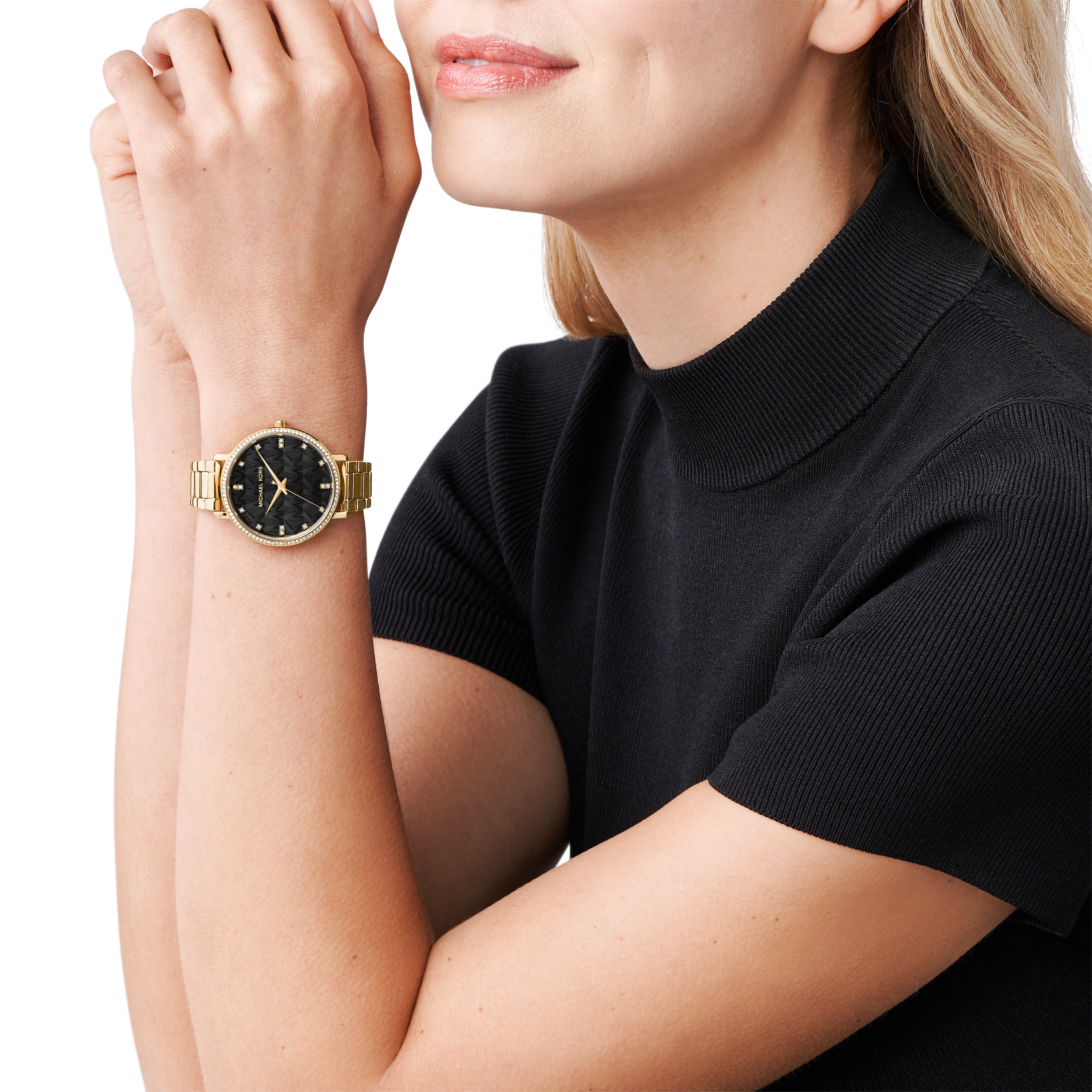 Michael Kors Pyper Black Dial Gold Stainless Steel Watch MK4916