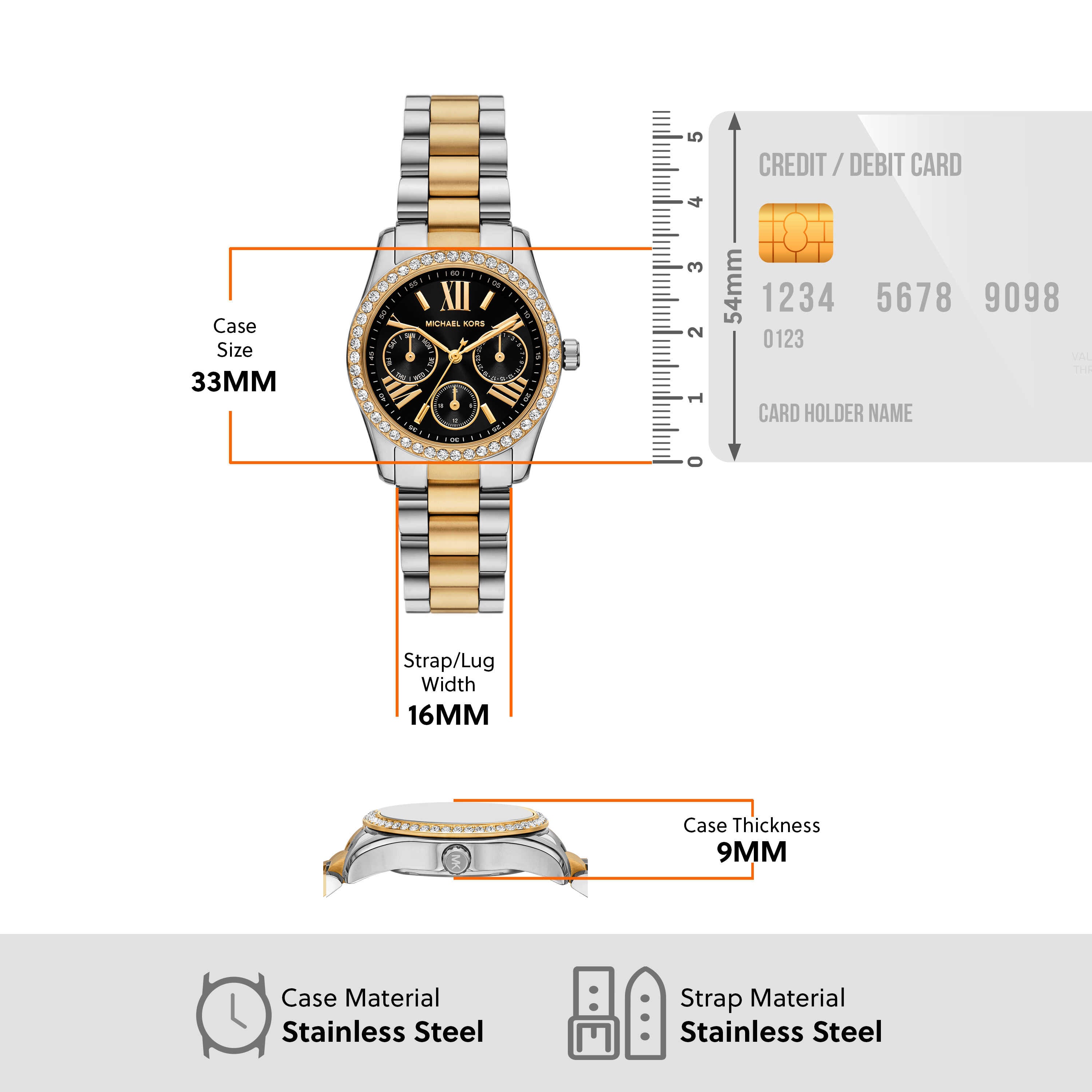 Michael Kors Lexington Black Dial Two Tone Stainless Steel Watch MK4925