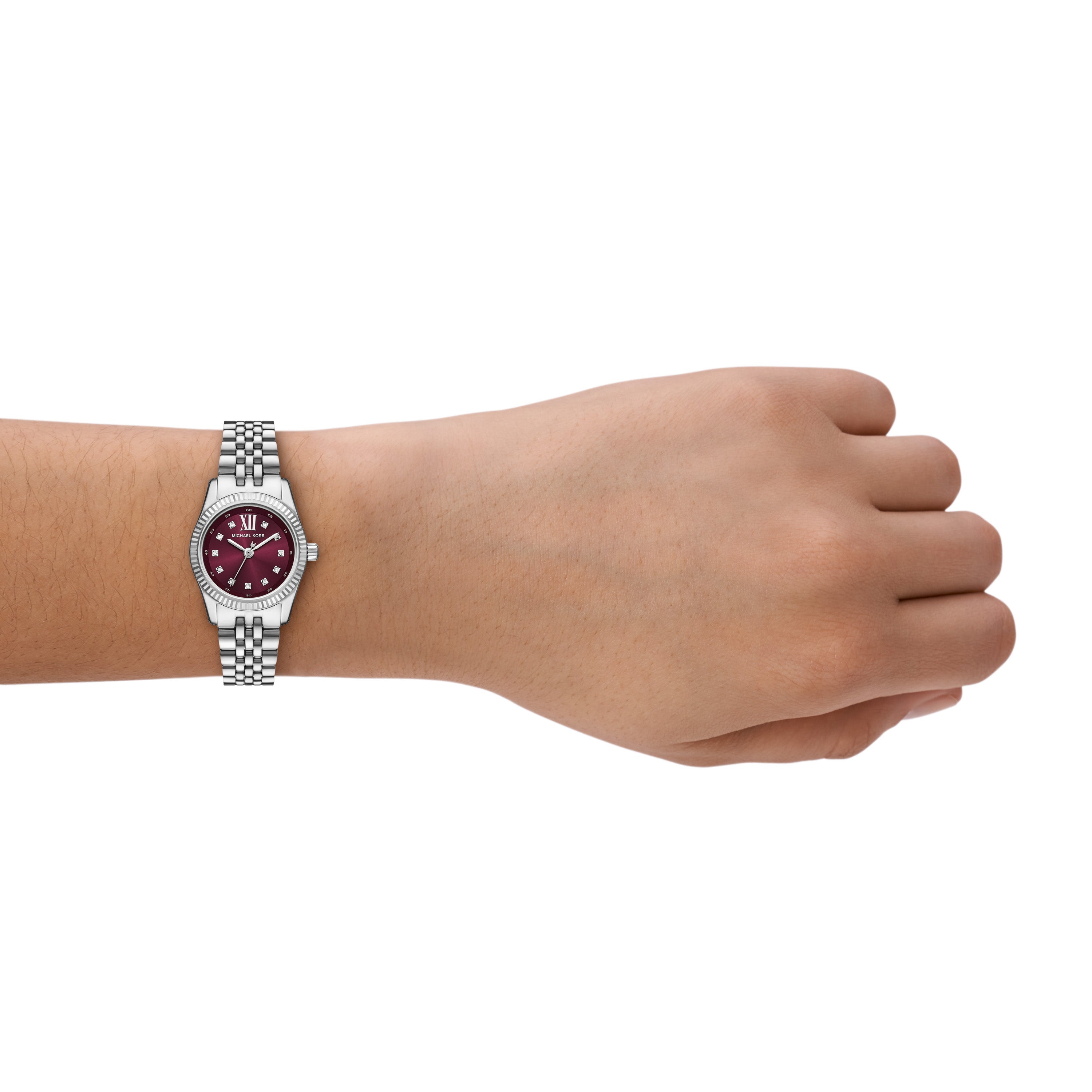 Michael Kors Lexington Red Dial Silver Stainless Steel Watch MK4968