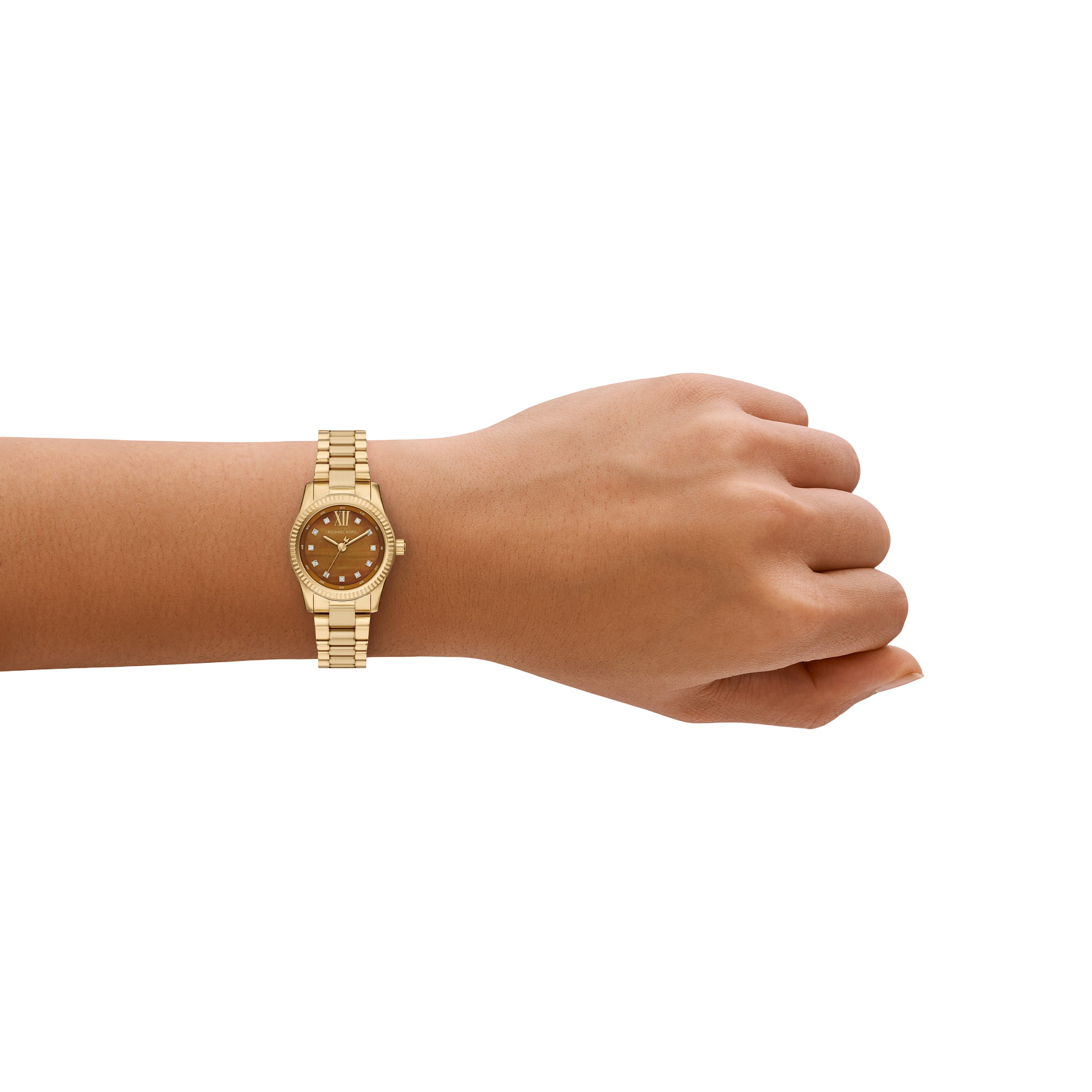 Michael Kors Petite Lexington Pavé Gold-Tone Brown Watch MK7578