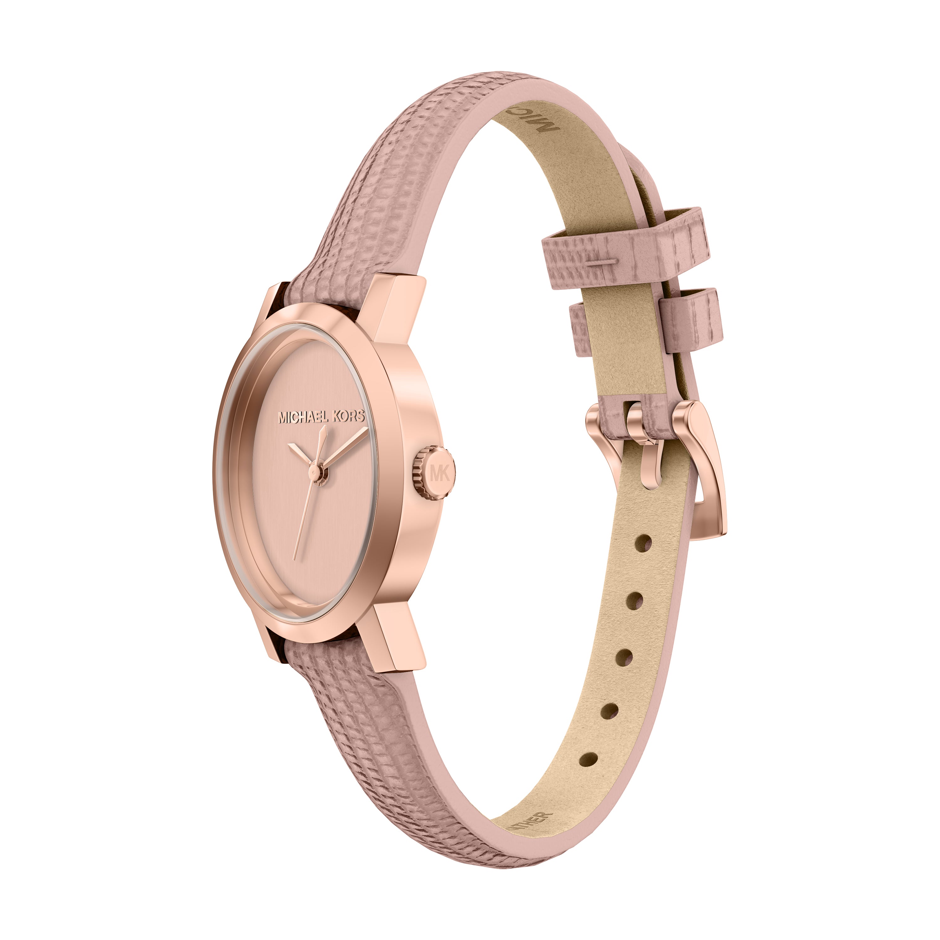Michael Kors Maude Pink Dial Leather Strap Watch MK7587