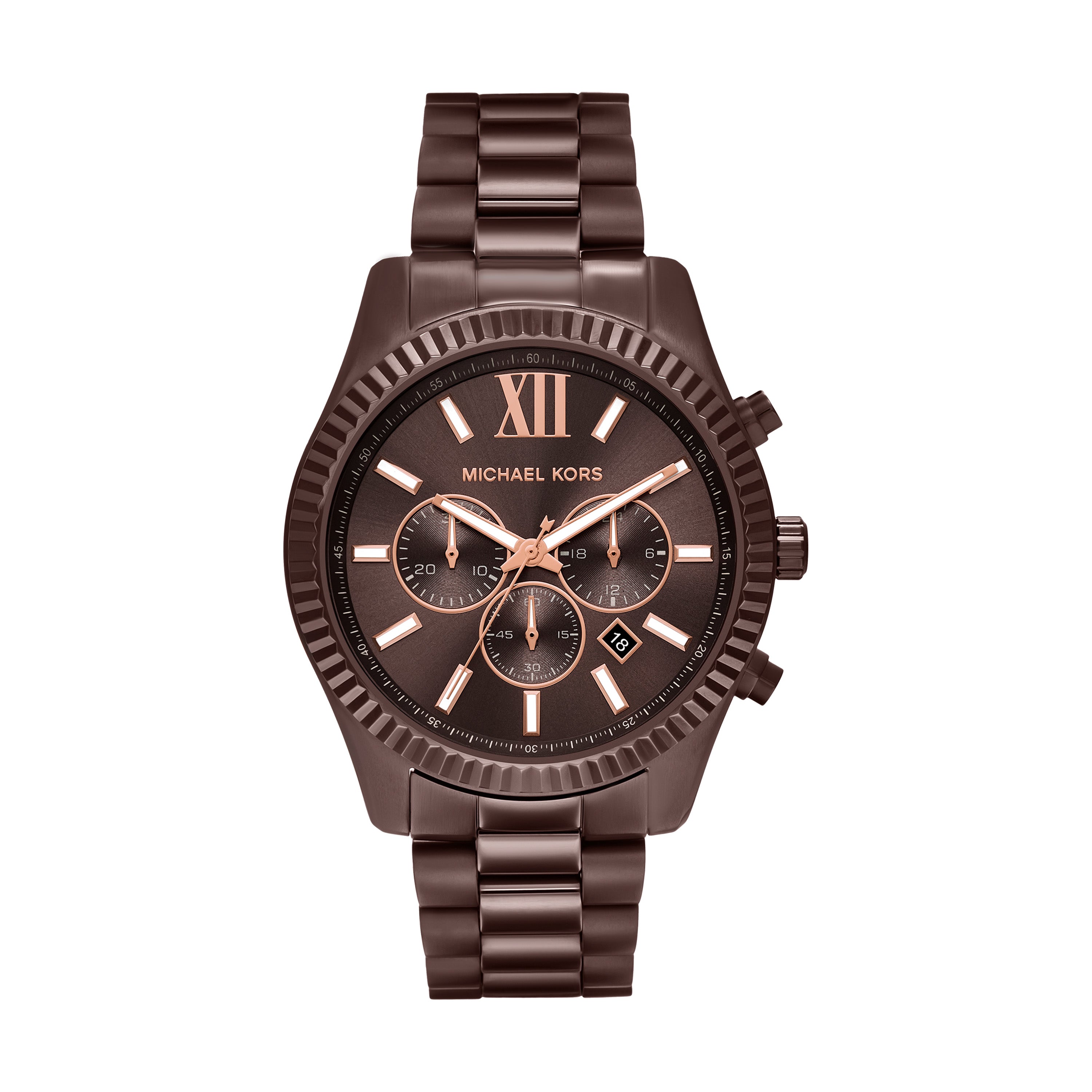 Michael Kors Lexington Brown Dial Stainless Steel Band Watch MK9224