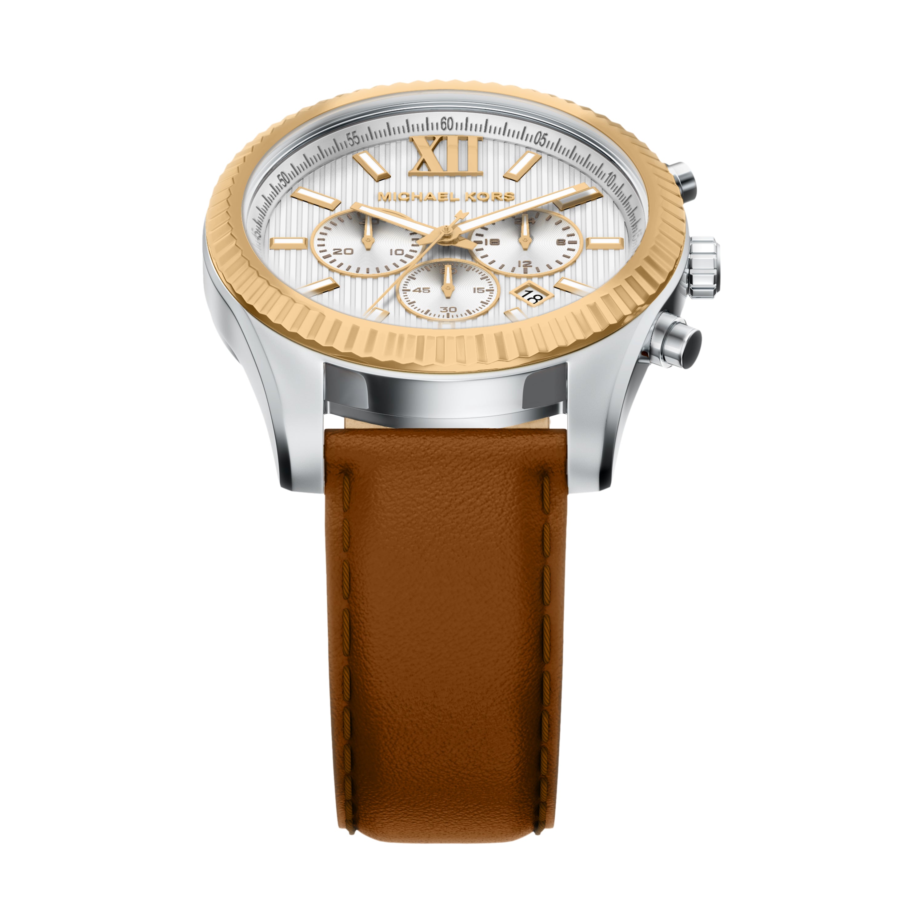 Michael Kors Lexington White Dial Two Toned Brown Leather Band Watch MK9257