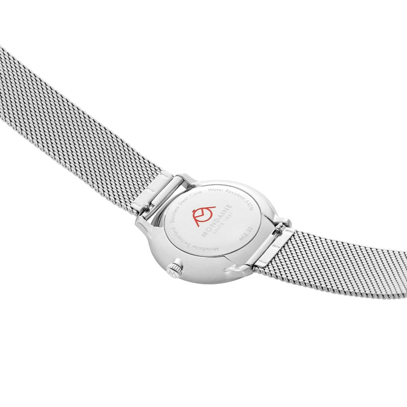 Mondaine Doppio White Dial Silver Mesh Bracelet Watch MLE.33110.SM