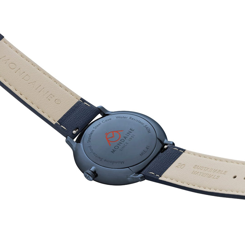 Mondaine Doppio 41mm Blue Vegan Grape Leather Watch MLE.41240.LDV