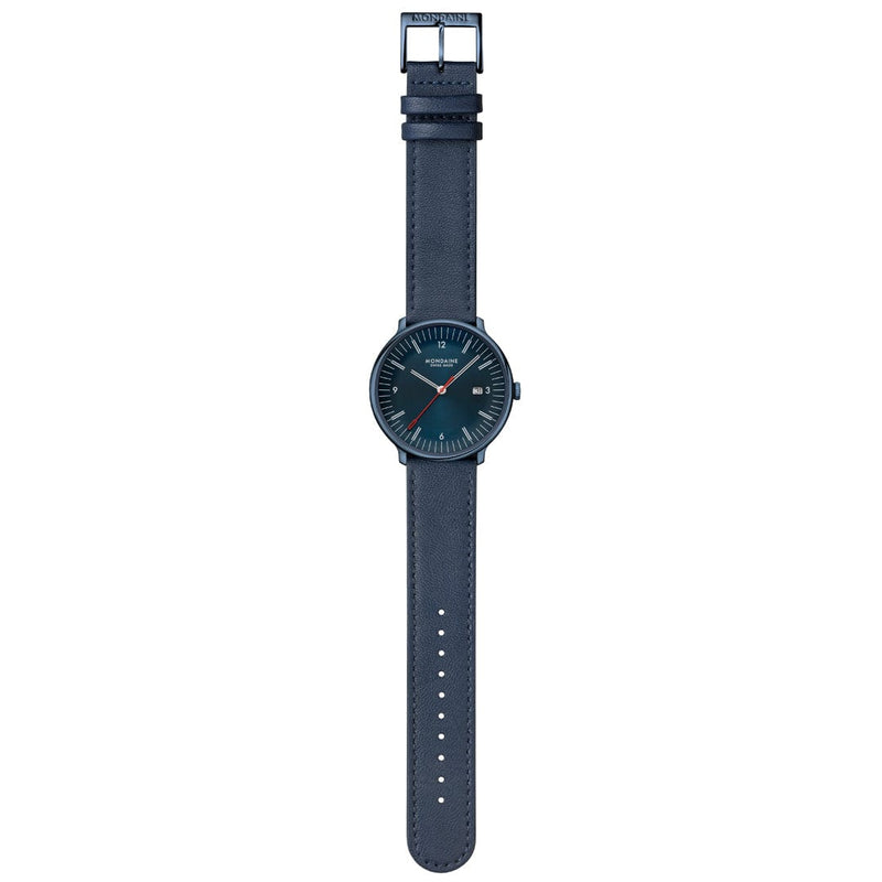 Mondaine Doppio 41mm Blue Vegan Grape Leather Watch MLE.41240.LDV