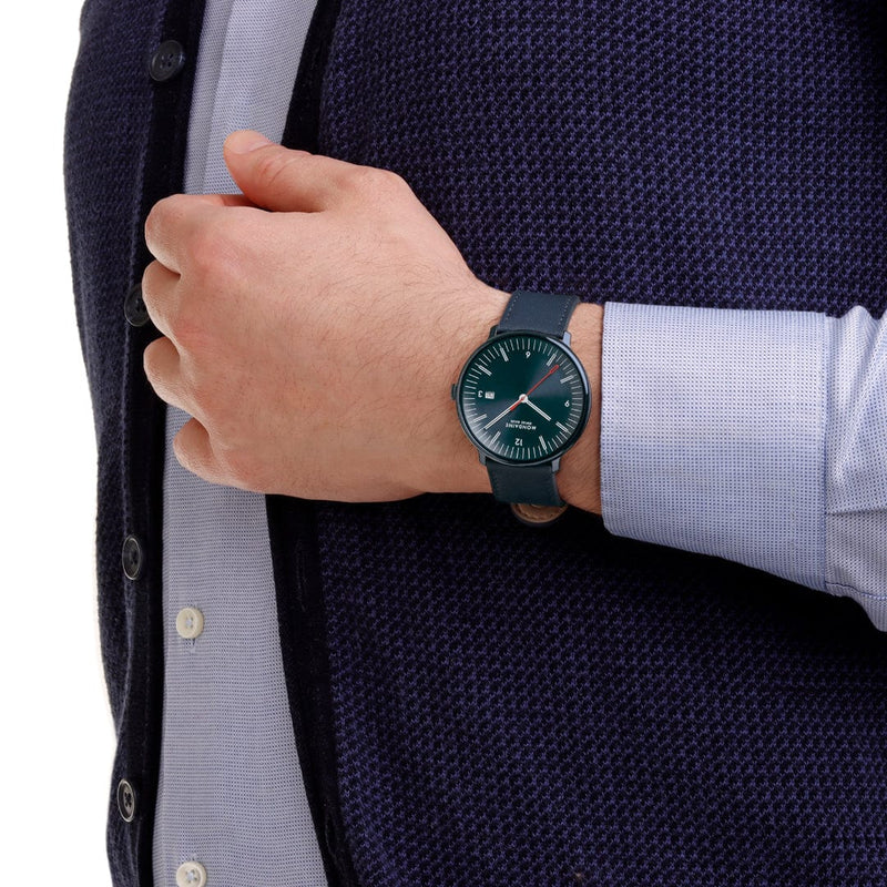 Mondaine Doppio 41mm Blue Vegan Grape Leather Watch MLE.41240.LDV