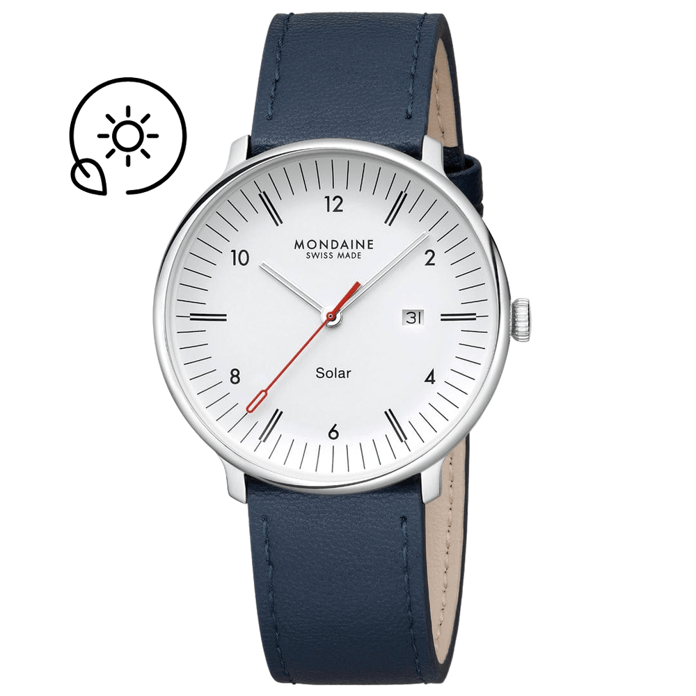 Mondaine Doppio Solar Blue Vegan Leather Watch MLE.41910.LDV
