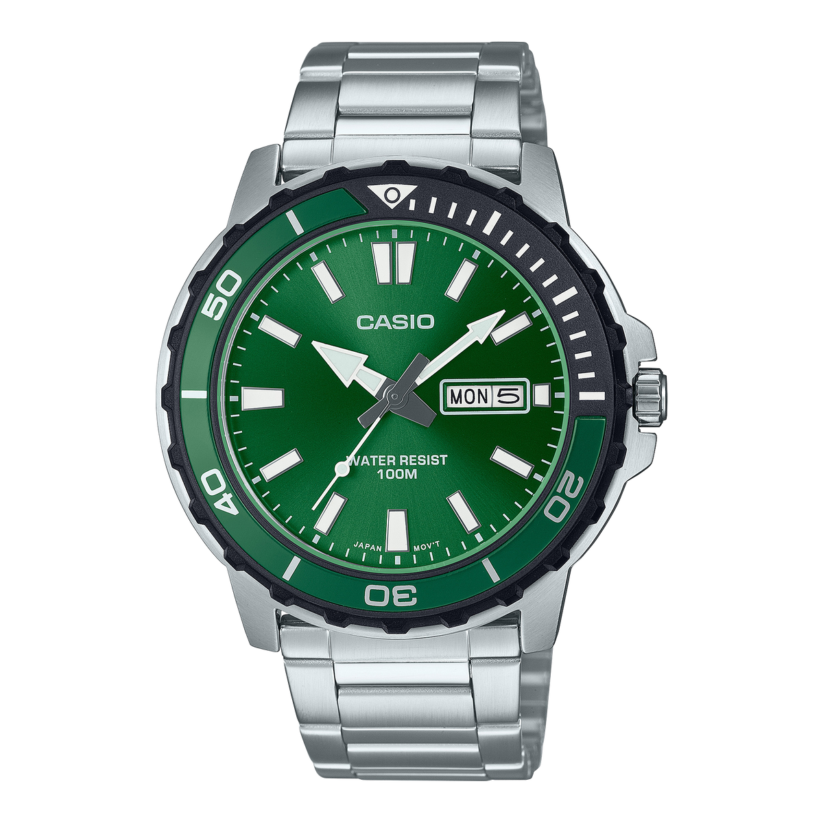Casio Standard Silver Stainless Steel Green Dial Watch MTD125D-3A