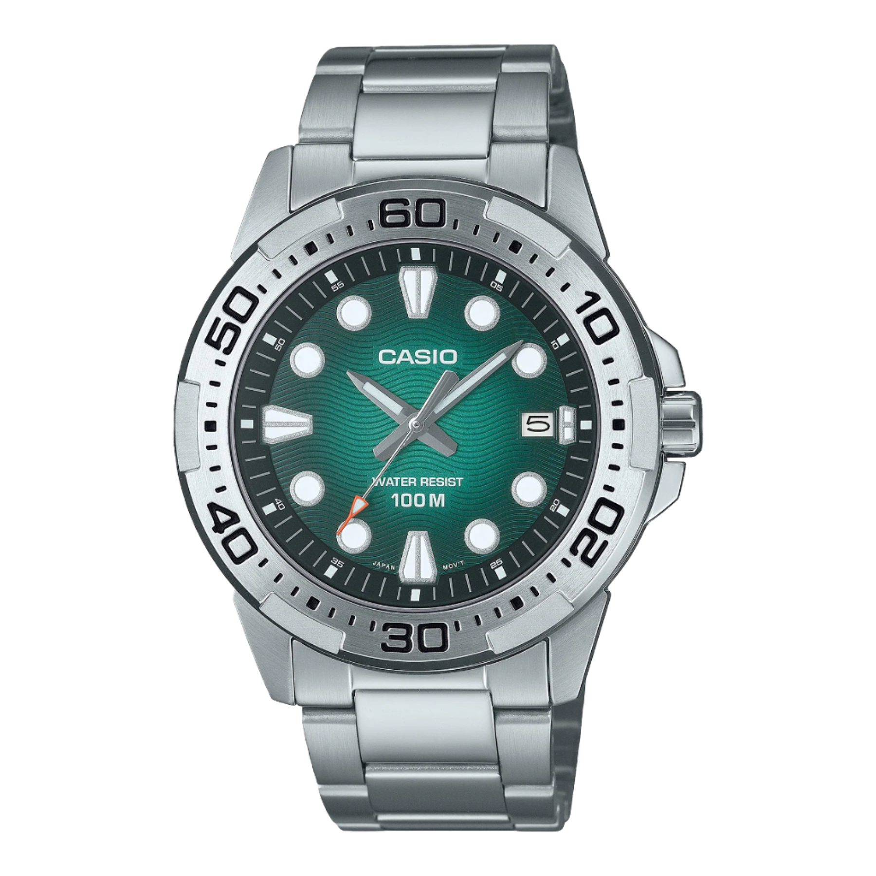 Casio Analogue Diver Green Dial Stainless Steel Watch  MTD140D-3A