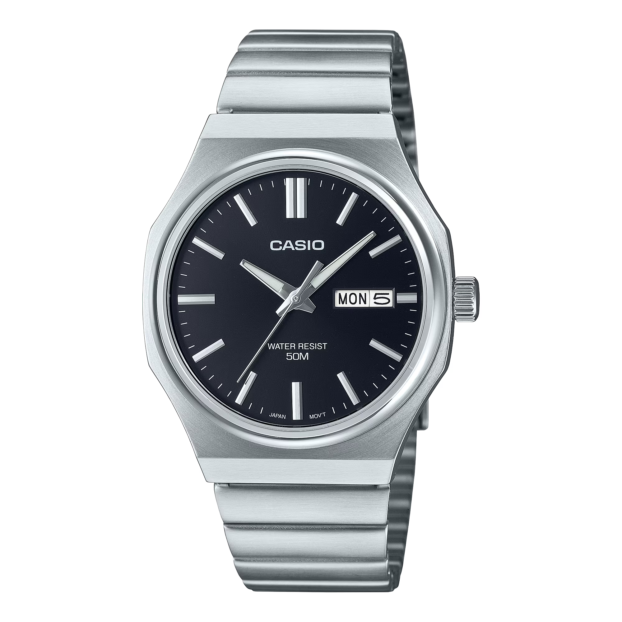 Casio Vintage Analogue Black Dial Silver Band Watch MTPE735D-1A
