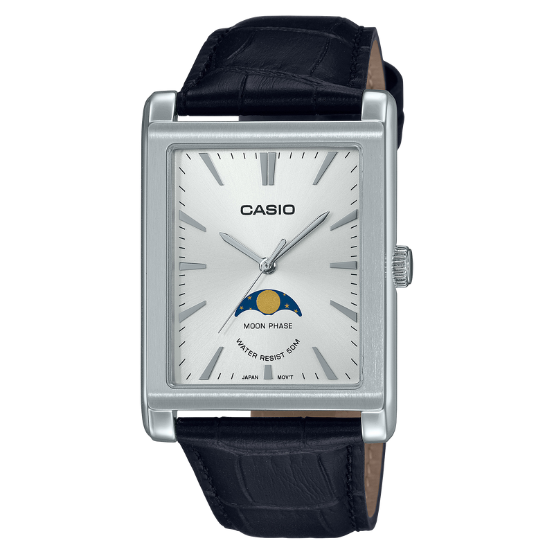 Casio Standard White Dial Black Leather Strap Watch MTPM105L-7A