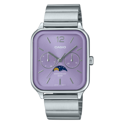 Casio Analogue Moon Phase Pale Purple Dial Stainless Steel Watch MTPM305D-6A