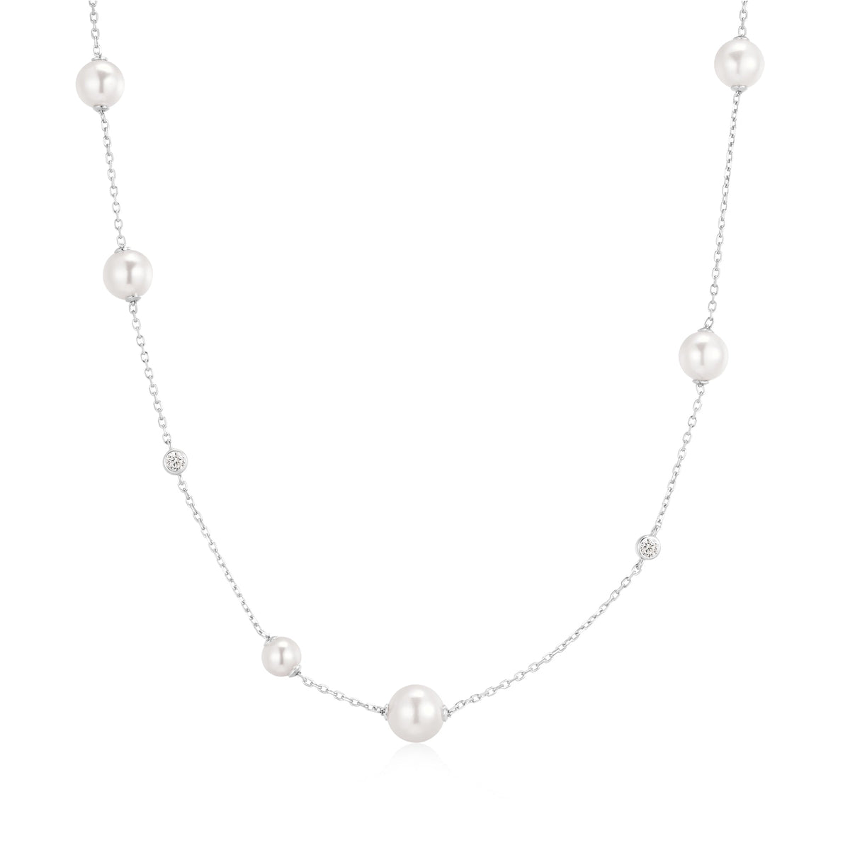 Ania Haie Silver Asymmetric Shell Pearl Station Necklace
