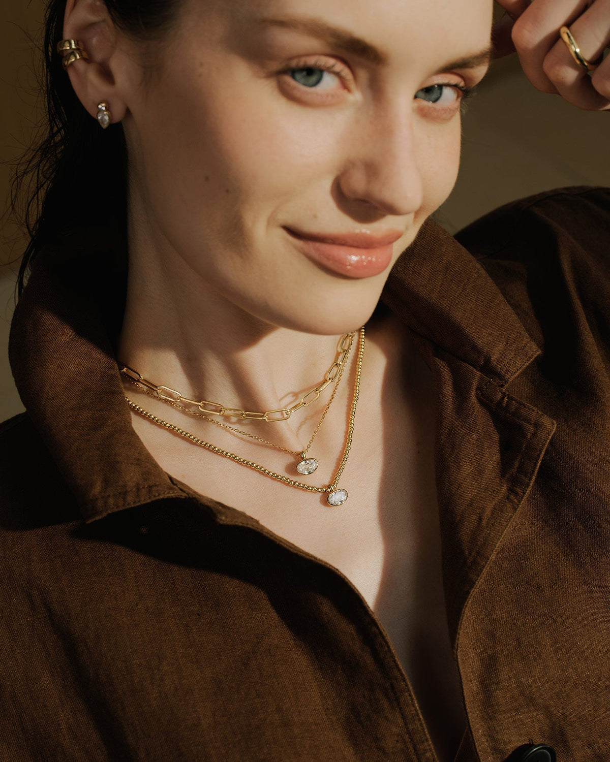 Ania Haie Gold Bezel Organic Pebble Beaded Necklace N076-15G N076-15G view 3