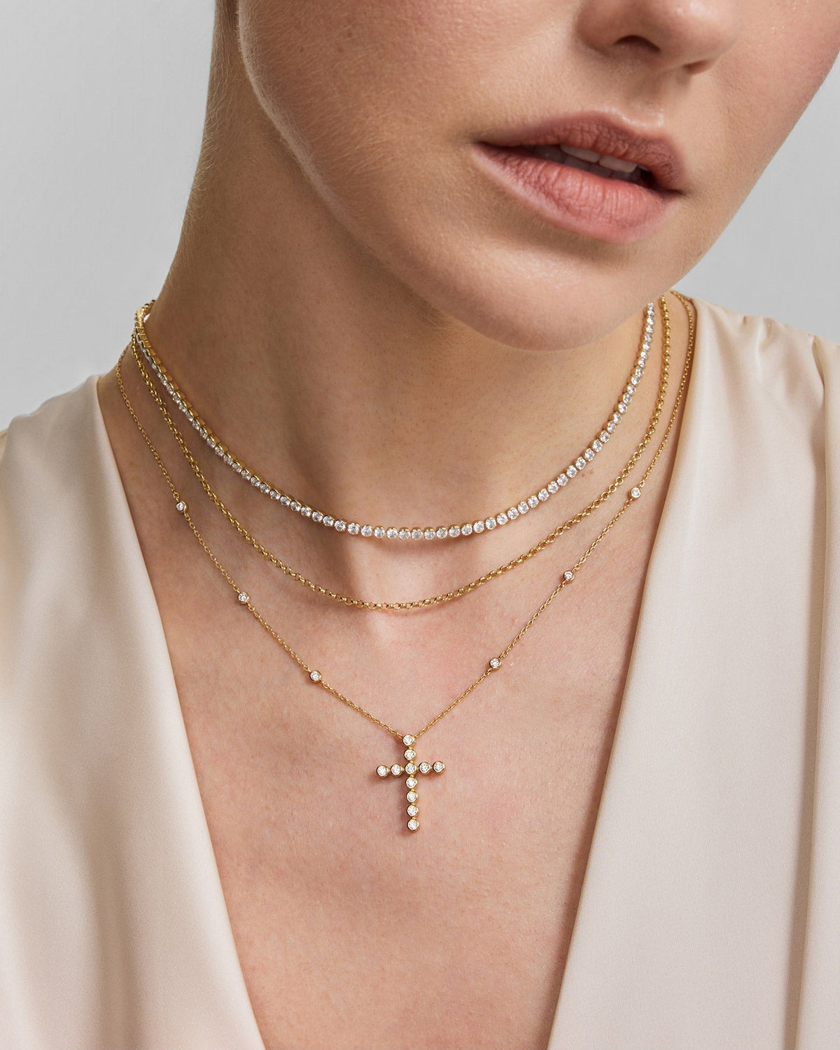 Ania Haie Gold Bezel-Set Station Necklace with Cross Pendant N076-08G N076-08G view 2