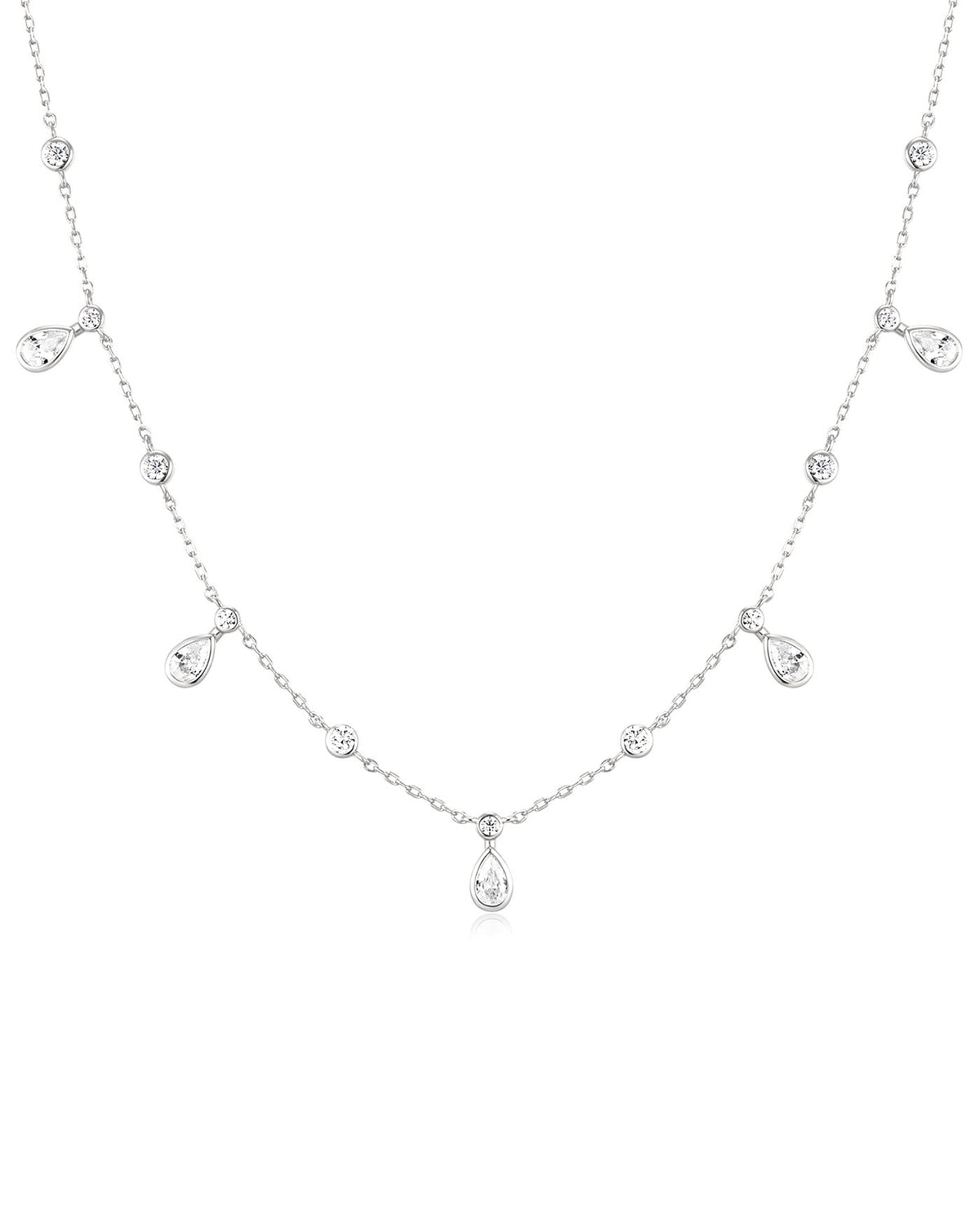 Ania Haie Silver Bezel Round & Teardrop Drop Station Necklace N076-09H N076-09H front packshot