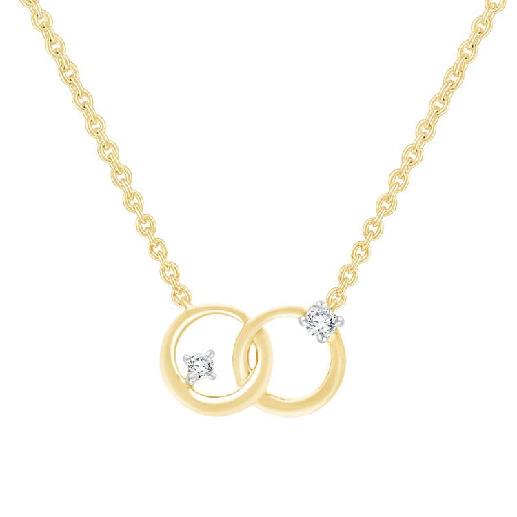 0.03ct Diamond Double Circle Necklace 45cm in 9K Yellow Gold