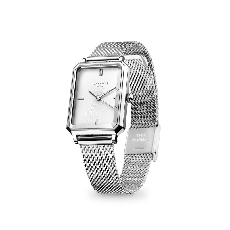 Rosefield The Octagon XS Mesh White Silver Watch OWSMS-O74