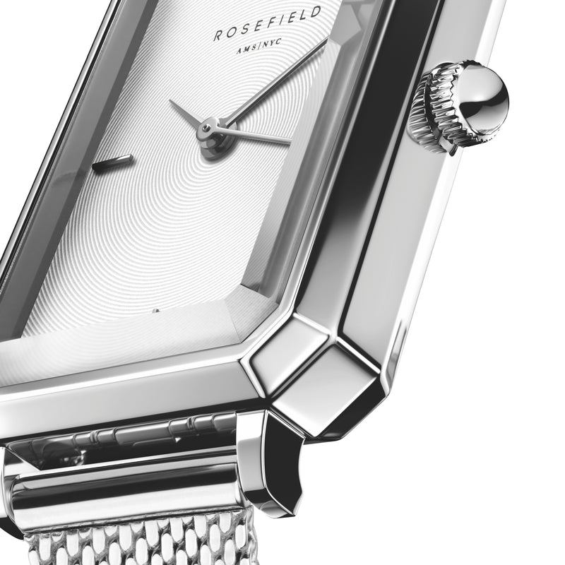 Rosefield The Octagon XS Mesh White Silver Watch OWSMS-O74