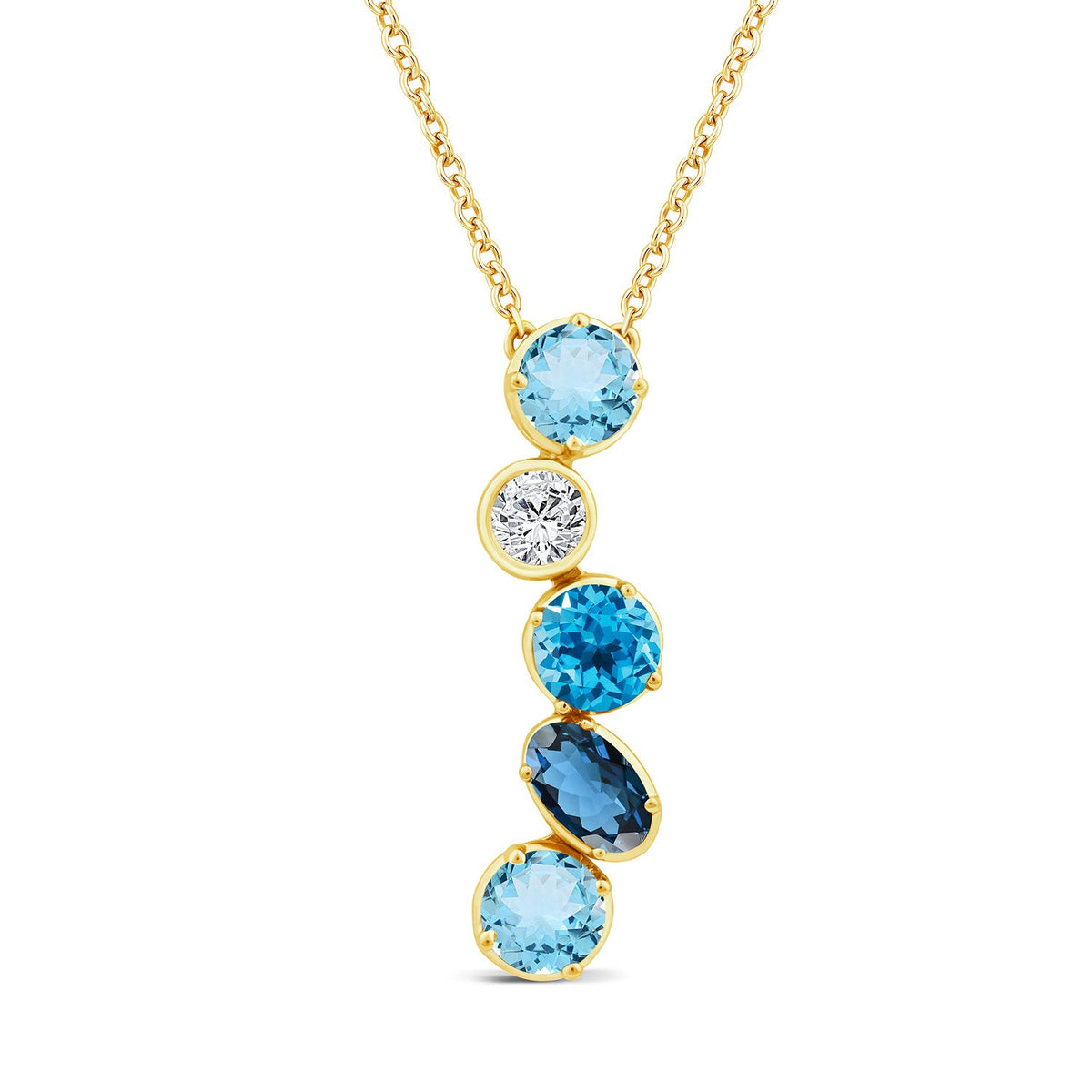 0.10ct Diamond & Blue Topaz Necklace in 9K Yellow Gold