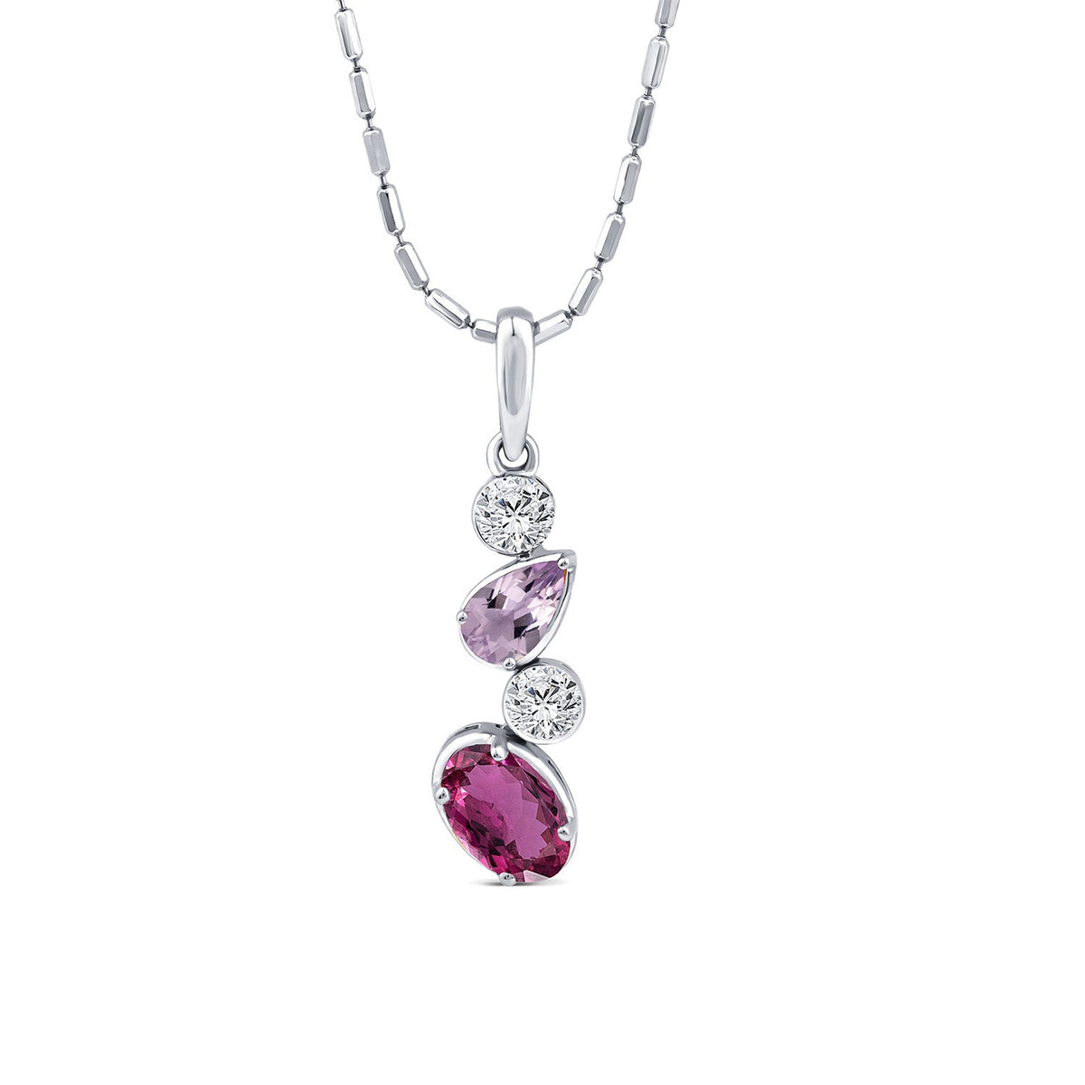 0.10ct Diamond & Pink Amethyst Necklace in 9K White Gold