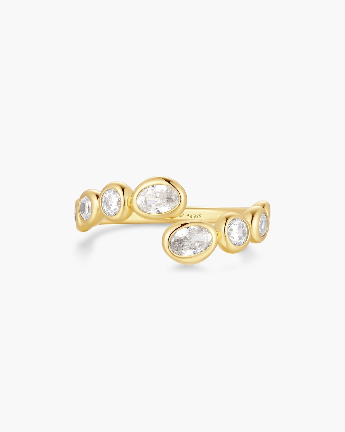Ania Haie Gold Organic Pebble Spiral Bezel Adjustable Ring R076-01G R076-01G front packshot