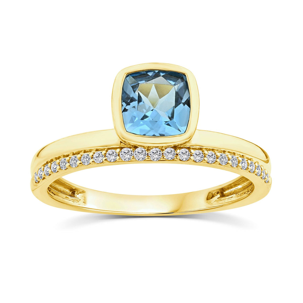 0.09ct Diamond & Blue Topaz Ring in 9K Yellow Gold