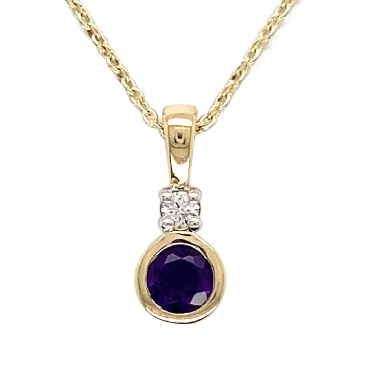 Diamond and Amethyst 45cm Necklace with 0.05ct Diamond in 9K Yellow Gold